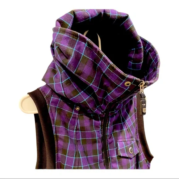 Burton Ho Chi Minh Purple Plaid Dry Ride Hooded Vest Large NWOT - Picture 15 of 16